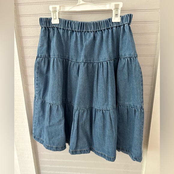 MANGO TIERED DENIM MIDI SKIRT - Picture 1 of 4